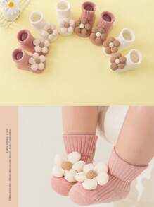 4pcs/Set Newborn 0-1-3 Years Baby Soft Bottom Non-Slip Cute Mid-Calf Socks, Suitable For Spring And Autumn