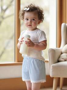 Toddler Baby Girls Beach Shorts Kids Summer Elastic Band Fashion Striped Lounge Shorts - Blue - View 3