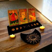 Soporte de madera para cartas de tarot con forma de luna y base rectangular, de 24,7 x 7,3 cm, para herramientas de adivinación de brujas