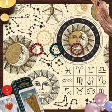 1pc Elegant Sun And Moon Mandala Tarot Cloth - Vibrant Starry Altar Decor, Made Of Polyester Fabric, Ideal For Divination, Pendulum Boards, Witchcraft - Suitable For Halloween, Christmas And More Uses, Tablecloth, Ritual Cloth, Gift