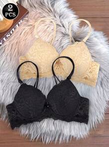 2 Stück Damen Push-Up-BH sexy Spitze Unterbügel-BHs, komfortabler atmungsaktiver Lift-up-BH geeignet für Hochzeitskleid Bustier Lingerie