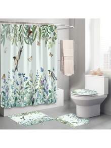 1 szt./4 szt. Kwiatowy wzór roślinny i liściasty wielofunkcyjny zestaw dekoracji łazienkowych, zawiera wodoodporną zasłonę prysznicową z 12 haczykami, matę antypoślizgową, matę podłogową w kształcie litery U, okrągłą pokrywę deski sedesowej, odpowiednią do całej łazienki Kwiaty na Dzień Matki, spersonalizowane prezenty dla mamy, prezenty na ostatnią chwilę, pomysły na Dzień Matki, prezenty na Dzień Matki, ręcznie robione kartki dla mamy, najlepsze prezenty na Dzień Matki poniżej 50 USD