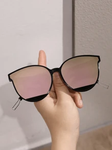 Personalisierte Hot-Girl-Stil technologische 1 Stück runde Plastikrahmen verspiegelte reflektierende Modebrille, für Frauen-Straßenfotografie, Urlaubsoutfits, Geschenk, Partydekoration geeignet für alle Gesichtsformen für Sommerurlaub, Outdoor, Reisen