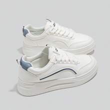 Alan Vincent 2025 Spring New Shoes For Women White Shoes Low Top Lace-Up Sneakers Comfortable Sport Shoes Ladies Flat Shoes Versatile For Shopping White And Blue Color Matching - Blue - View 12
