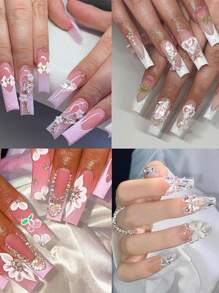 24Pcs Y2K Alloy Nail Art Rhinestone Decorations, 3D Heart Star Bow Cherry Nail Gems Shiny Jewelry Nail Art Accessories Nail Supplies Nails Nail Charms