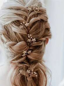 5pcs Faux Crystal Floral Hair Clips, Elegant Handmade Woven Non-Slip Hair Accessories