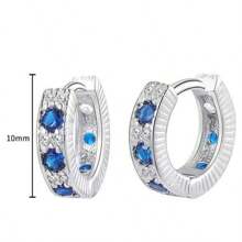 Pendientes de zafiro para hombres y mujeres, en el mismo estilo que los pendientes de plata de ley con circonita azul sintética para orejas perforadas, pendientes de moda