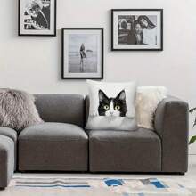 1 件鲜艳水彩方形装饰枕套 - 猫图案靠垫套，适用于万圣节圣诞节家居装饰，无枕芯 - 黃色 - 查看 4