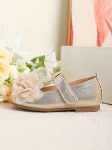 Sepatu Flat Anak Perempuan Bermotif Bunga Lucu dengan Sol Lembut, Cocok untuk Musim Gugur/Musim Dingin - Emas - View 5