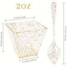 200/150/100/25/10 Pack Gold Glitter Square Dessert Cups, Mini Plastic Parfait Appetizer Cups With Spoons,Shooter Serving Cups For Wedding Party Events, Appetizers, Tasting Party, Snacks, Parfait (2 Oz)