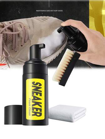 3 PiecesWhite Sneaker Cleaning Kit - Cleaning Foam, Brush, And Cloth. Waterless Sneaker Cleaner Set For White Shoes, Suede, Boots, Canvas, PU, Fabric And More