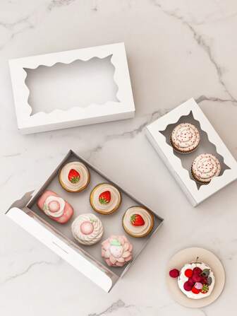 6 件/12 件方形糕点礼盒，带透明窗口，白色、棕色、黑色、粉色，面包零食盒，甜点、甜甜圈、馅饼、糖果、蛋糕、松饼、马卡龙的优质礼盒