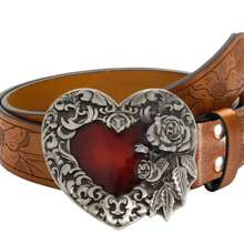 1pc Men/Women Retro Rose & Heart Engraved Buckle Leather Belt, Personalized Casual Waist Belt Suitable For Jeans, Ideal For Teen, Summer, Casual, Outdoor, Athletic, Vacation, Travel, Graduation, Birthday, Daily Wear