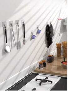 1pc Damage-Free No Drill Mark Wall Hook, Adhesive Strong Sticky Hook, Bathroom Hanger, Heavy Duty Wall Mounted Rack, Removable, Transparent, Waterproof, Rustproof, Suitable For Clothes, Hats, Shoes, Accessories, Kitchen, Bathroom, Living Room, Bedroom