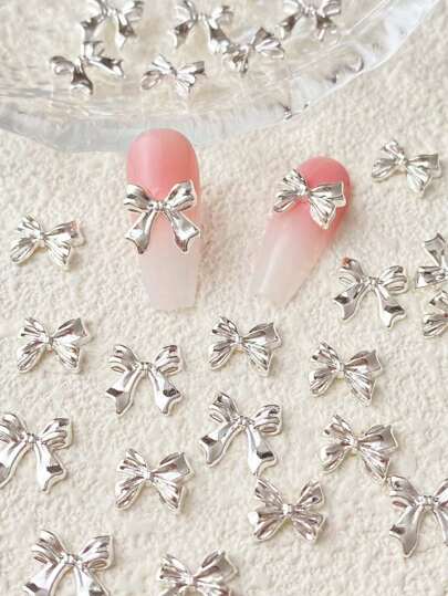 30 Pcs Bow Nail Charms Silver Nail Charms Bowknots 3D Alloy Nail Bows Nail Art Charms Bow Charms For Nails Design Nail Supplies Nails Nail Gems
