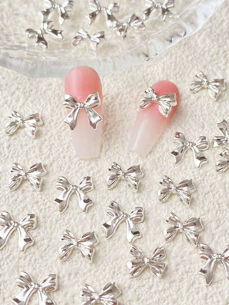 30 Pcs Bow Nail Charms Silver Nail Charms Bowknots 3D Alloy Nail Bows Nail Art Charms Bow Charms For Nails Design Nail Supplies Nails Nail Gems - Silver - View 1