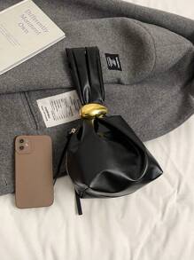 1 Stück Damen Handtasche aus PU Leder in Einfarbig, Mini Cloud Raffung Design mit Metall Zierverschluss, geeignet für täglichen Gebrauch und Einkaufen - Schwarz - Übersicht 10