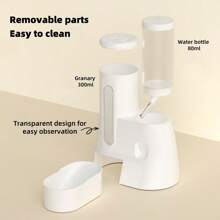 小型宠物自动喂食饮水机，大容量水瓶和食碗二合一设计，适合仓鼠、金毛熊、松鼠等小型宠物，有白色、粉色和蓝色可供选择