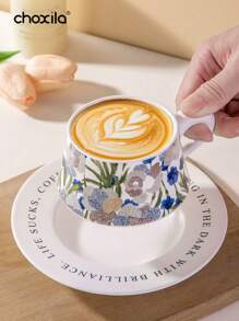 choxila 2pcs/Set Ceramic Coffee Cup, Coffee Cup And Saucer Set, Home Tea Cup, Office Cup, Ideal Holiday Gift
