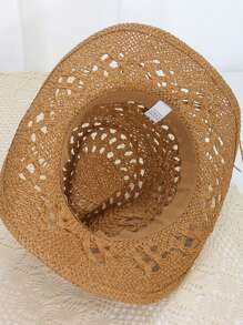 1pc Men's Summer New Hollow-Out Solid Color Straw Hat, Breathable Sun Hat, Outdoor Vacation Hat, Personalized Casual Style Woven Hat, Suitable For Spring & Summer Outdoor, Vacation, Travel