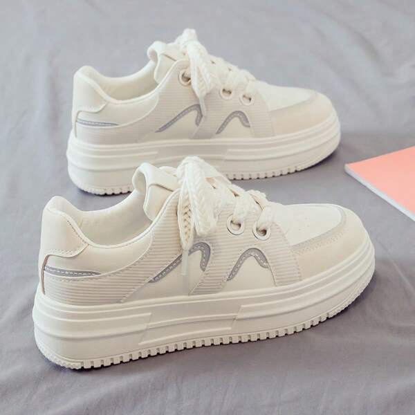Spring New Versatile White Sneakers Women Sports Shoes Casual Chunky Sneakers Platform Shoes, Suitable For Spring & Autumn