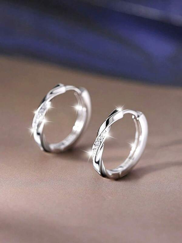 1 Pair 925 Silver Moebius Ring Micro-Inlaid Cubic Zirconia Earrings For Women, 1.7cm, Valentine's Day Gift, Gold & Silver, Minimalist Round Hoops, Non-Allergic, Unique Design, For Party, Daily Wear, Birthday, Mother's Day, Thanksgiving, Comes With Gift Box