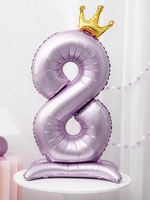 1pc 42-Inch Purple Crown Number Foil Balloon, Suitable For Birthday Party Any Age, Birthday Party, Anniversary, Wedding, Graduation Celebration Decoration, 1pc Happy Birthday Balloon - Purple - View 4