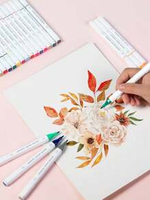 48-Color 1 Set Colored Markers, Various Sizes Of Multi-Purpose Watercolor Painting Markers, Dual-Tip Markers & Pens For Sketching, Painting, Calligraphy, Great Gift For Students, Friends, Family Back To School