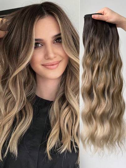 Extensiones De Cabello Con Clip Ombre 16 Clips 24 Pulgadas De Largo Extensión De Cabello Ondulado Con Agua Para Niñas Y Mujeres Extensiones De Cabello Sintético De Cabeza Completa Postizos