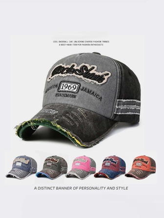 1 件字母休闲复古涤纶做旧防紫外线棒球帽，刺绣 1969，适合日常穿着，男女通用，春夏秋冬