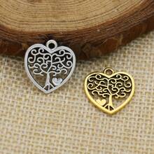10 件仿古银色生命之树心形吊坠珠宝配饰制作手链 DIY