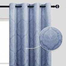 DWCN 2pcs Ombre Blackout Curtains For Bedroom - Damask Patterned Thermal Insulated Grommet Curtains For Living Room - 新深藍 - 查看 2