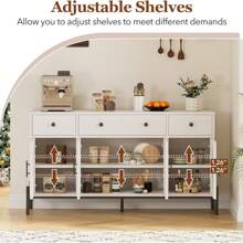 62'' Buffet Cabinet With Storage, Coffee Bar Cabinets With 3 Drawers And 4 Fluted Glass Doors, Large Sideboard Cabinet For Home,Kitchen,Dining Room,Office