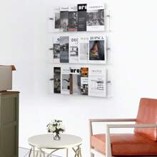 1 件透明亚克力浮动壁架，悬挂书架杂志架，适用于家庭图书馆、学校展示和杂志架装饰