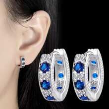 Pendientes de zafiro para hombres y mujeres, en el mismo estilo que los pendientes de plata de ley con circonita azul sintética para orejas perforadas, pendientes de moda