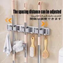 1 szt. Srebrnoszary 4 klipsy i 5 haczyków Aluminiowy uchwyt na mopa Montowany na ścianie Łazienkowy stały półka, do przechowywania mopa, miotły i balkonu Dostępne są również 2 klipsy 3 haki i 3 klipsy 4 haki