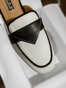 Mengshangli 女士平底拖鞋，时尚一脚蹬方头乐福鞋