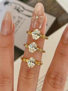 Esberry 1 pieza Anillo de compromiso de diamante con forma única y elegante de plata 925, regalo de joyería para mujer, regalo de compromiso, regalo para fiesta