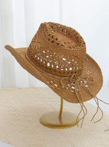 1pc Men's Summer New Hollow-Out Solid Color Straw Hat, Breathable Sun Hat, Outdoor Vacation Hat, Personalized Casual Style Woven Hat, Suitable For Spring & Summer Outdoor, Vacation, Travel