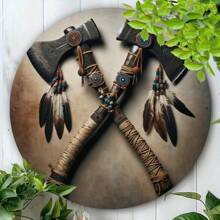 1 件斧头和羽毛圈铁金属墙牌 - 易于悬挂，家庭和花园墙壁装饰，适用于客厅、牧场、礼物、随机孔设计 - 彩色 - 查看 7