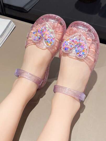 时尚女童心形装饰公主鞋儿童果冻镂空透气沙滩凉鞋夏季户外玩耍