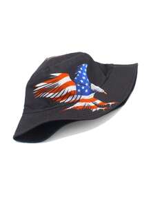 1 pièce Chapeau seau nouvellement conçu avec motif d'élément américain, unisexe. Protection respirante contre le soleil, convenant pour le port décontracté au printemps et en été. Motif d'aigle, polyvalent et , idéal pour le Jour de l'indépendance.