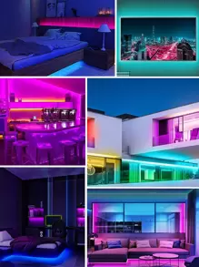 1条44键遥控多色变色LED灯带，USB供电，适用于卧室装饰、家居装饰、派对照明、节日装饰、生日、毕业、圣诞节装饰、家居圣诞礼物、圣诞装饰 - 黑色 - 查看 7