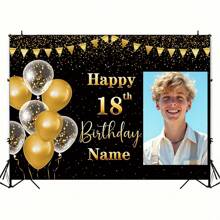 1 Stück Individuelles Porträt, Name, Alters-Geburtstagsfest Banner, Polyesterstoff, hängende Flagge glänzende Feier Schwarz Gold Thema Foto Hintergrund, Personalisiertes Alles Gute zum Geburtstag Banner, geeignet für Kuchentisch, Zuhause, Außenbereich Dekoration, 3 Größenoptionen Muttertag Abschluss, Multifunktional, Verstellbar, Dekorativ, Wiederverwendbar, Exquisit, Niedlich, Hochwertig, Modern, Farbig, Bequem, Stilvolle, Individuell, Personalisiert, Einzigartig, Ideale Geschenke für Ihn, Ideale Geschenke für Sie, Freund, Freundin, Vater, Mutter, Familie, Freunde, Büro, Teeraum, Schule, Zuhause, Heimrenovierung, Individualisierte Banner & Wimpel, Warme Atmosphäre, Herbst Heimrenovierung, Weihnachtsdekoration