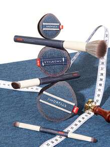 Amortals 3 pièces Tampons à coussin d'air + 3 pièces Set cadeau de pinceaux de maquillage en jean, incluant des pinceaux pour fond de teint, fard à joues, ombre à paupières, anticernes. Convient aux débutants et à tous les types de peau. Idéal pour les vacances et le maquillage quotidien.