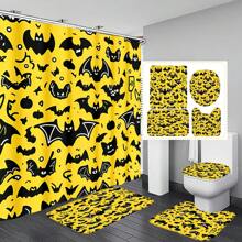 4 pièces Ensemble de rideaux de douche et accessoires de salle de bain avec tapis antidérapants, couvercle de toilette et tapis de bain. Imperméable, séchage rapide, résistant aux moisissures. Décoration de salle de bain avec 12 crochets. Thème chocolat, bonbon, citrouille d'Halloween, cœurs, navette spatiale, coucher de soleil, plage, palmiers pour la maison, l'hôtel, le dortoir