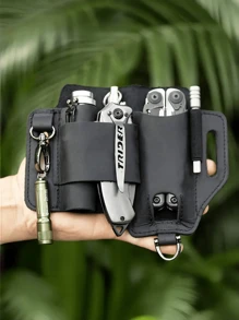 EDC Tool Pouch, Outdoor Camping Faux Leather Case, Multi-Purpose Small Backpack, Knife, Flashlight, Faux Leather Waist Holst - Multicolor - View 3