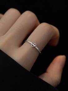 1pc Fashionable 925 Sterling Silver Heart Cubic Zirconia Adjustable Open Ring, Jewelry Gift For Mother's Day