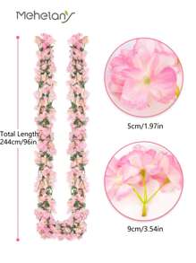 1Pc 8FT Artificial Sakura Hanging Rattan, Fake Sakura Plant Garland, Silk Rattan For Spring And Summer DIY Wedding Arch Tabletop Decoration, Fall Fake Plants, Thanksgiving, Halloween, Christmas, Outdoor Party Backdrop, Room Decoration, Garden Decoration Supplies Home Decor Back To School School Supplies