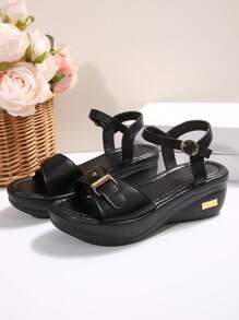 Women's Wedge Sandals New Fashion Versatile Lightweight Open Toe Platform High Heel Roman Shoes For Summer - Black - View 8